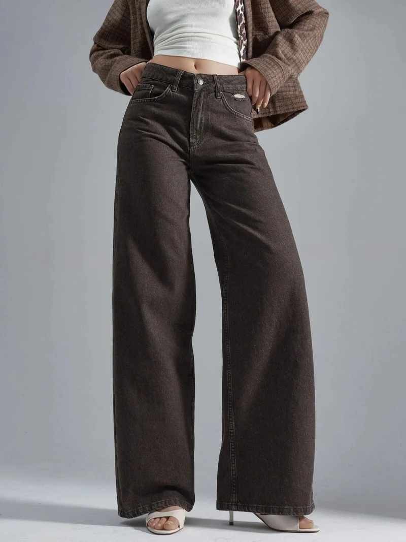 هيكاب جينز سكالو واسع الساق عالي الخصر بتصميم التسعينيات